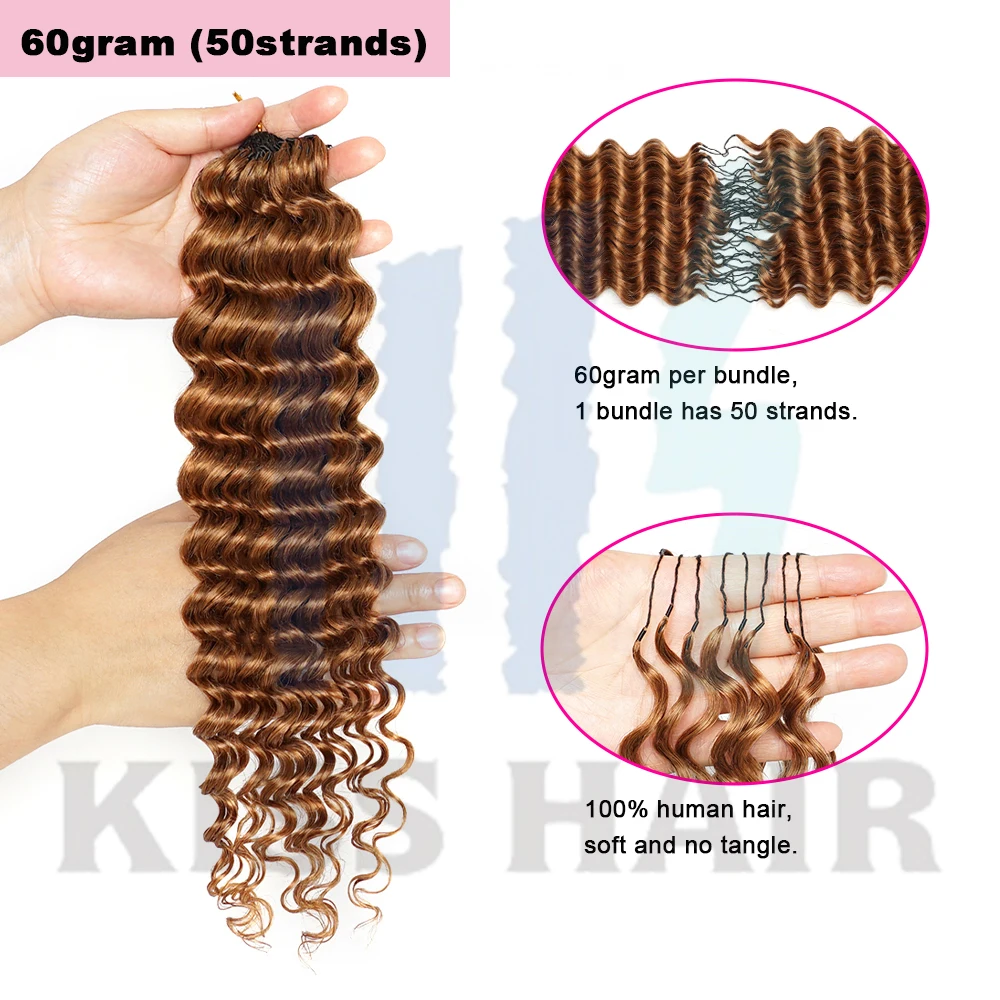 #30 Colored 100% Human Hair for Highlight Miracle Knots Crochet Deep Wave Feather Crochet Boho Braids Wavy Bulk Hair Extensions 2