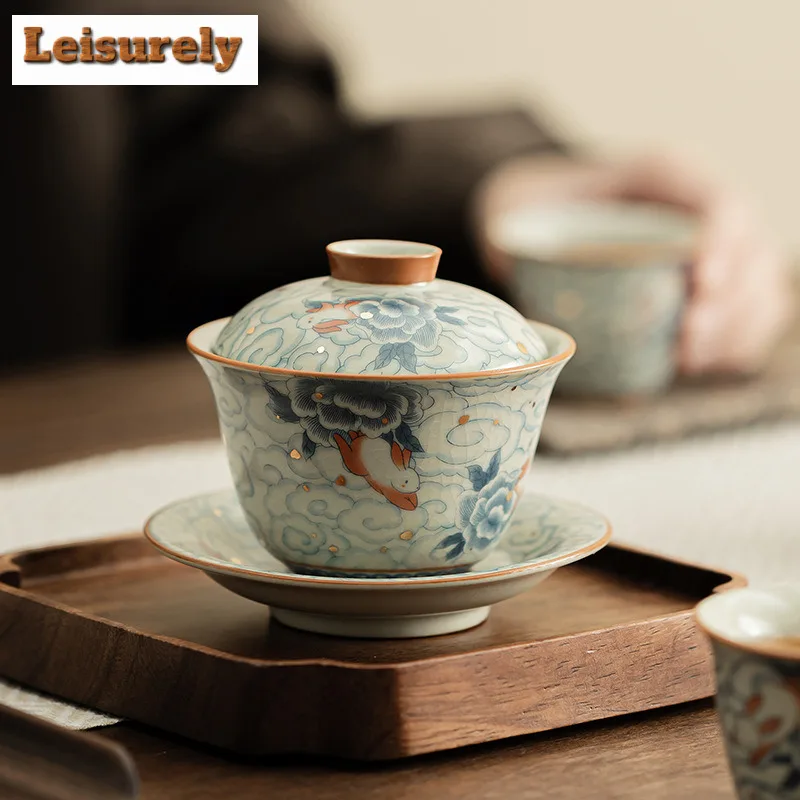 100ml Cloud Rabbit Gaiwan Aesthetic Ingot Sancai Non Scalding Tea Tureen Tea Making Cover Bowl For Kung Fu Tea Accessories Craft