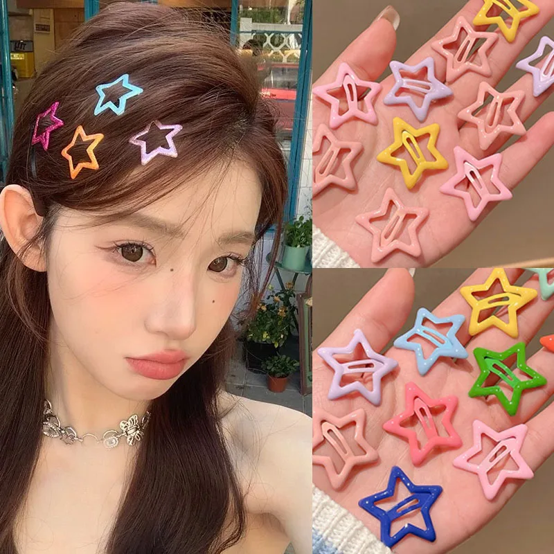 10pcs Colorful Star BB Hair Clips Y2K Women Grils Cute Metal Star Hairpin Side Barrettes Hair Grip Headwear Hair Accessories