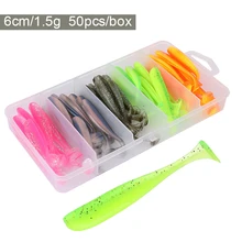 Lot d'appâts artificiels souples pour la pêche en eau douce, pack de leurres pour attraper des poissons tels que les carpes ou les bars, avec queue en T, matériel pour pêcher, 50 pièces 