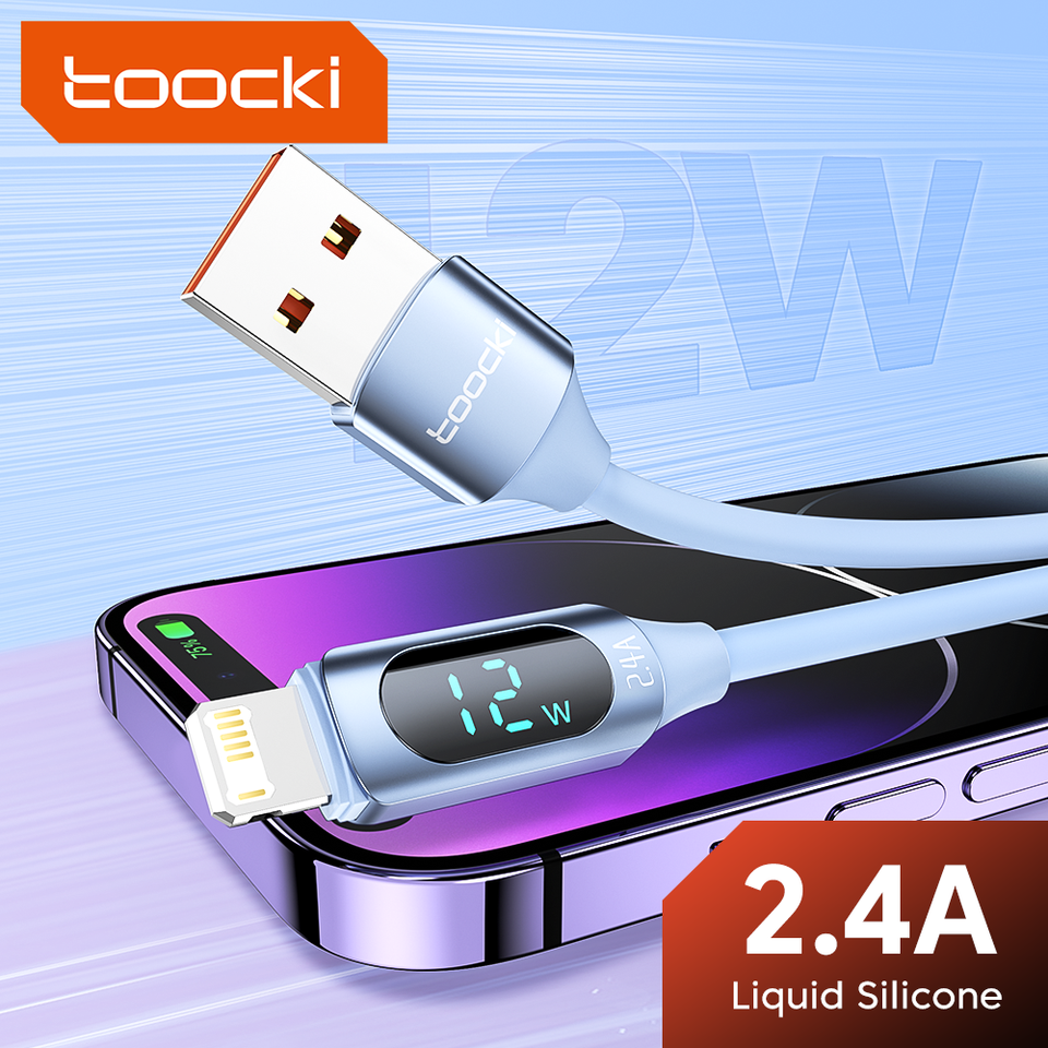 Toocki 2.4A USB Cable For iPhone 12 13 14 Pro Max X XR Xs SE 7 8 Plus USB TO Lighting Fast Charge Digital Display Cable For IOS