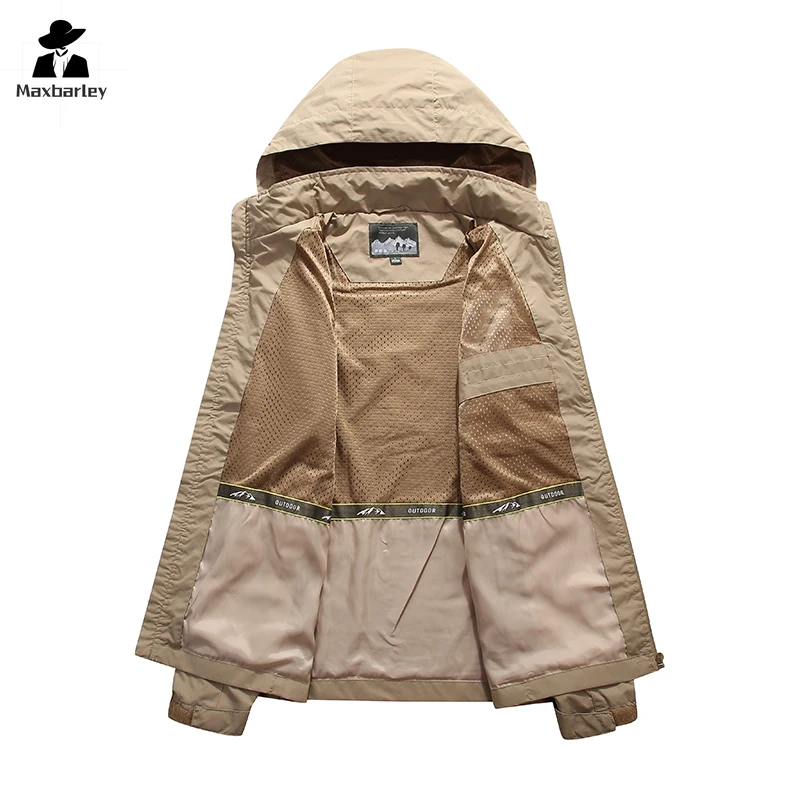 Spring Men Outdoor Waterproof Jacket Plus Size Windbreaker Rain Coat Breathable Fishing Camping Tactical Jackets Male Clothing