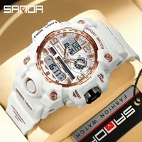 SANDA 3353 LED Dual Display Lady Quartz Wristwatches Digital Watch for Boy Girl Children Sports Waterproof Electronic Shockproof