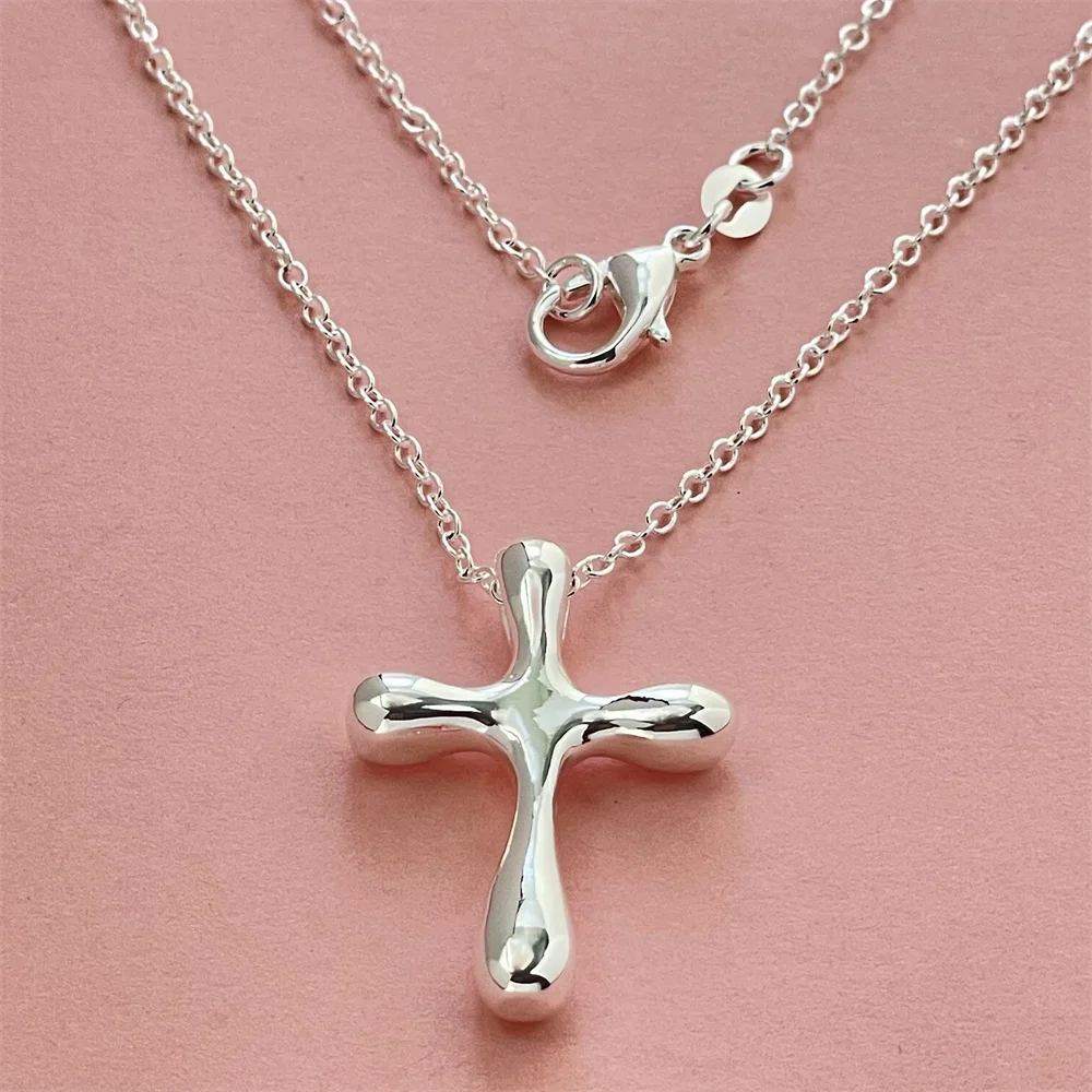 925 Sterling Silver Necklace Zircon Pendant Charm Crown Leaf Heart Starfish Cross for Women Party Jewelry Gifts