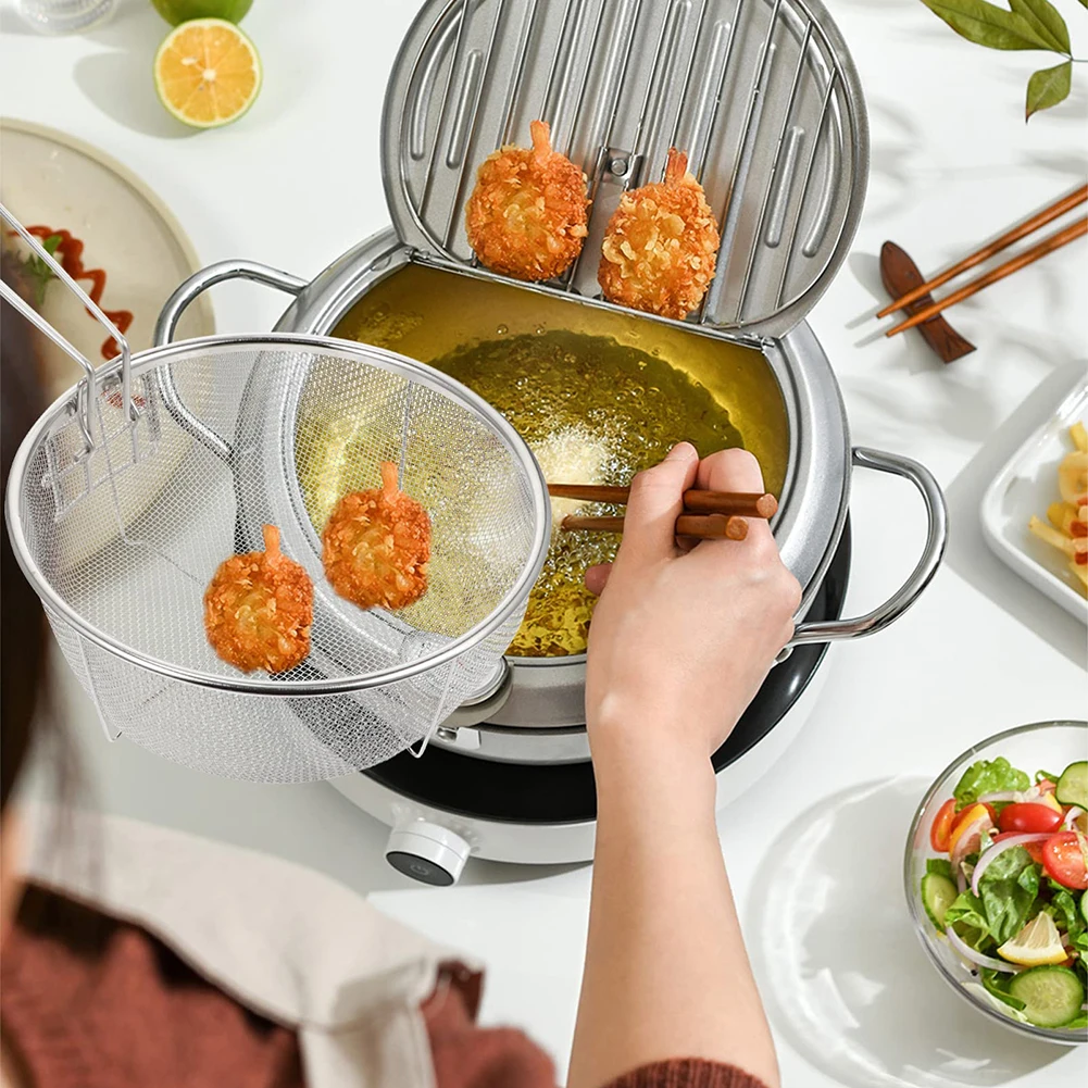 Roestvrij Staal Diepe Fat Friteuse Mand Met Vierkante Plastic Handvat, Voedsel Zeef Draad Chip Zeef, Vis Koekenmand Koken Friteuse Pan Frituren Serveerzeef Keuken