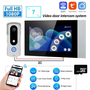New 2 Wire Video Intercom System 7'' Color Touch Screen Tuya Wifi 1080P  Rainproof Call Panel IR Camera for Home Villa Building 1
