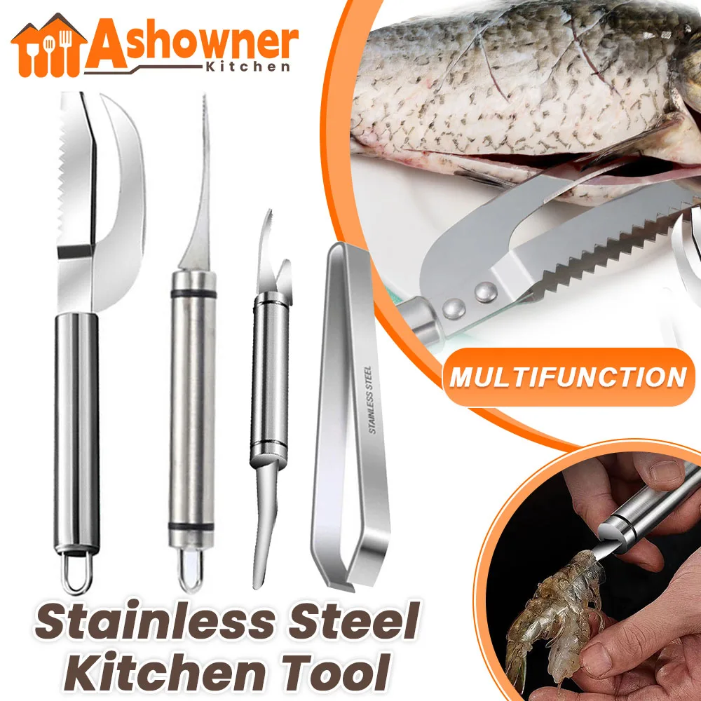 Fish Scaler Knife Stainless Steel Multifunction Fish Maw Scaler Knives Cleaning Shrimp Peeler Kitchen Tools Fish Scale Remover