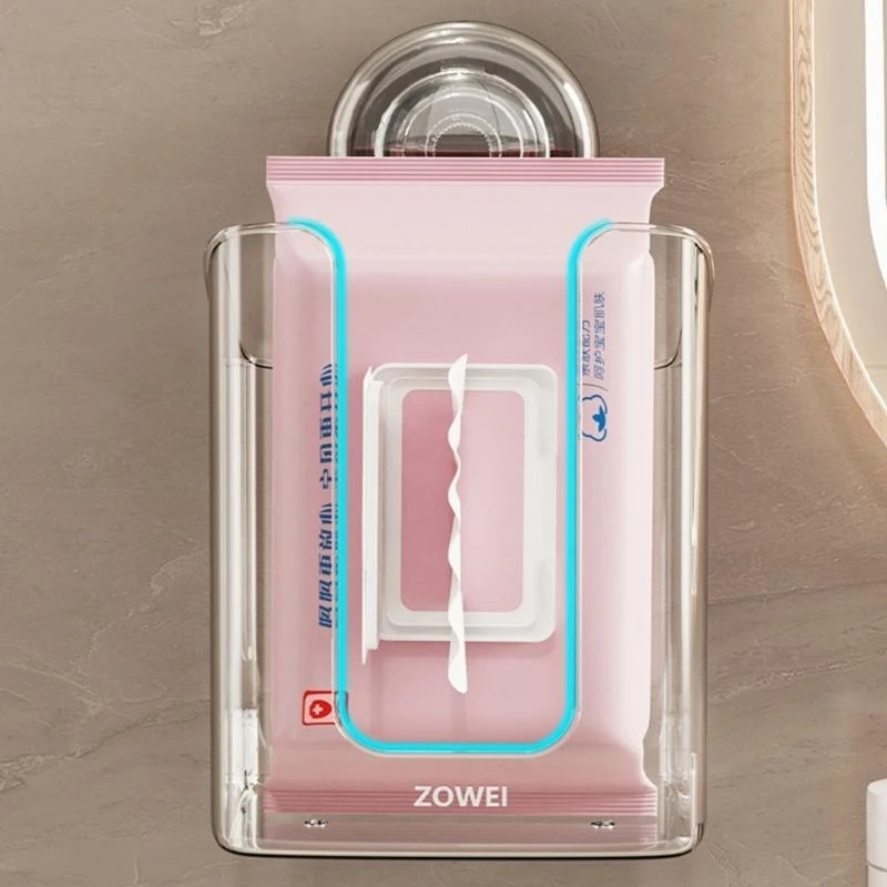 Bathroom Wet Wipes Holder, Refillable and Hygienic, Convenient Wall Mount with Adhesive Pads, Clear Designs K2WE 3