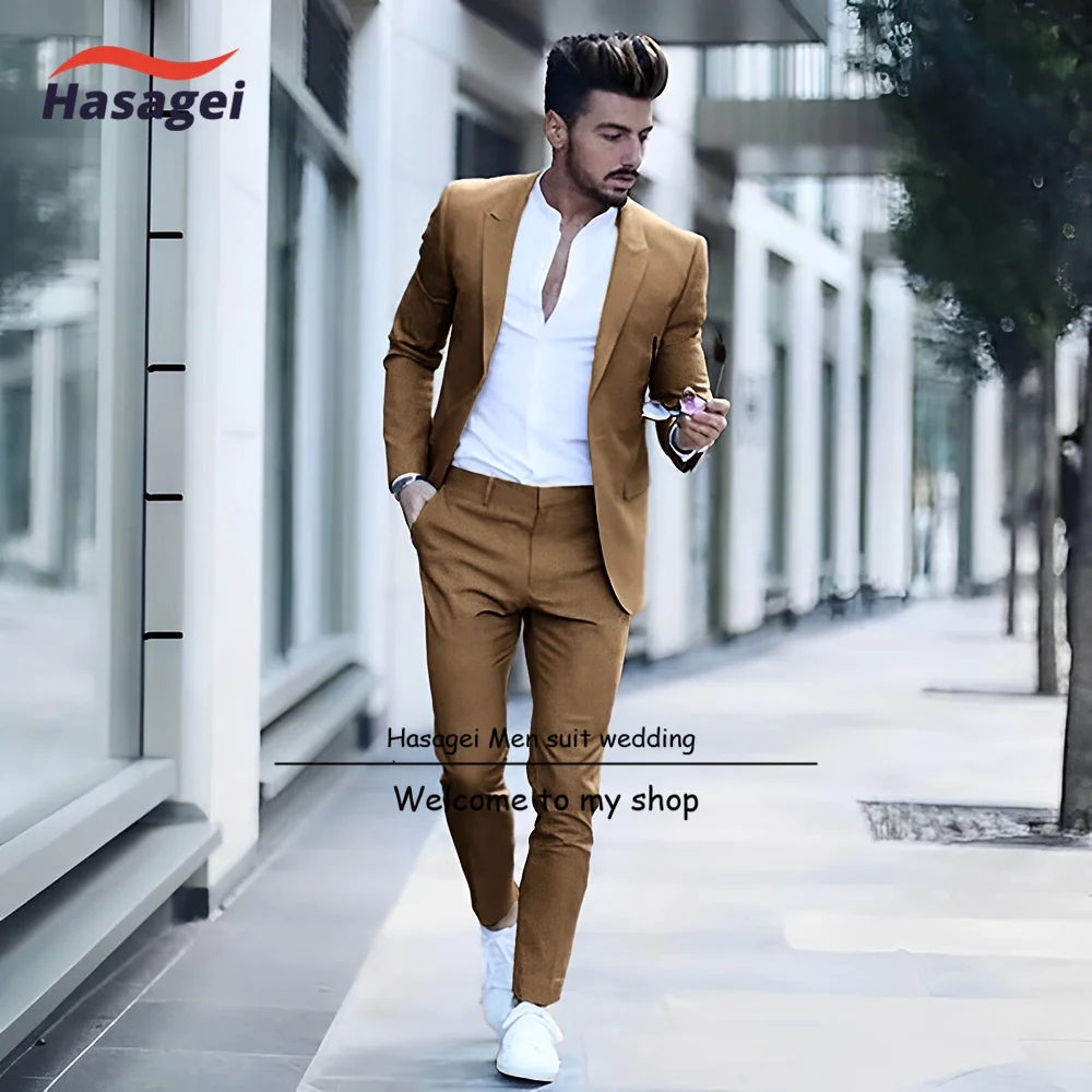 Business Men Suit For Wedding Party Tuxedos Slim Fit Peak Lapel Pink Suits Male(Jacket+Pants)
