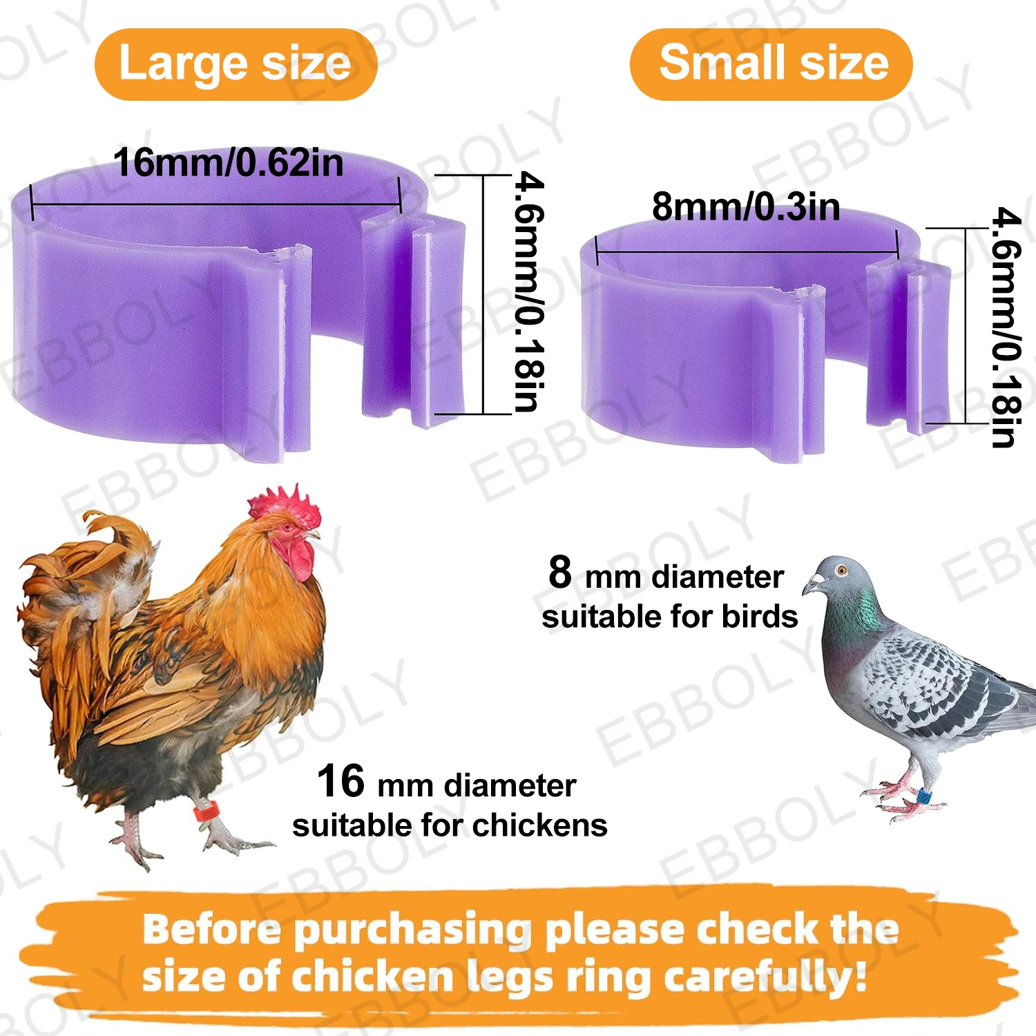 Bird Foot Rings Birds Foot Rings Chicken Foot Ring Turkeys Quail Foot Ring Easy Install & Remove Manually Poultry Carry 100 Pcs 0.8/1.6cm 001~100
