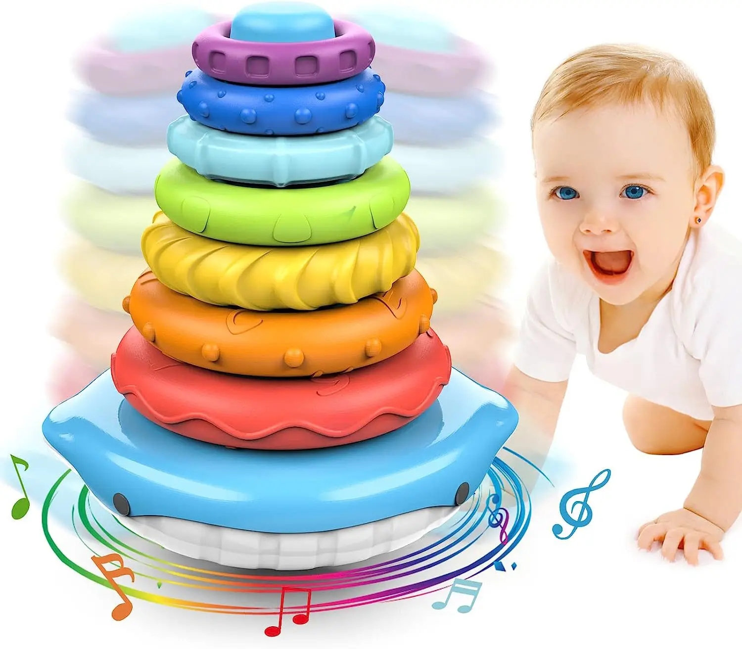 Baby Sensory Montessori Toys Rainbow Stacking Rings Toys With Sounds Montessori Early Learning Education Toy Gift