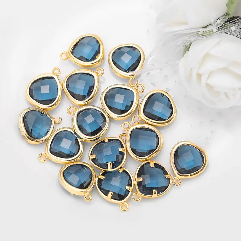 Colgantes de Encanto de Triángulo de Vidrio y Metal de Alta Calidad Accesorios de Joyería de Colorido Bronce Dorado Champán 4PCS 8x11MM 10x13MM - details 6