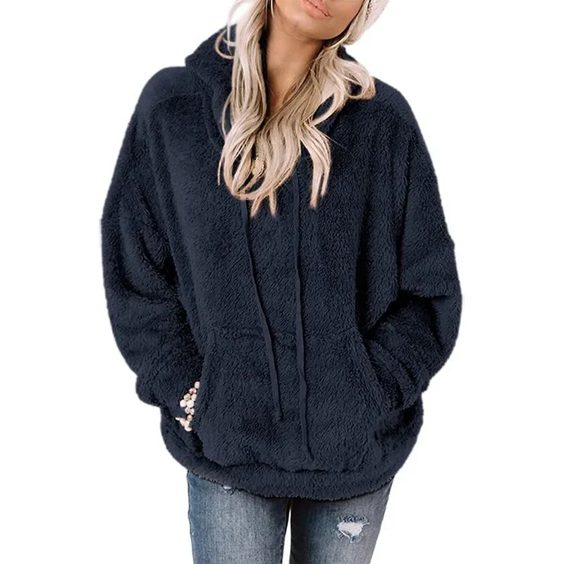 Winter Thickened Warm Women Hoodie British Style Splicing Kangaroo Pocket Plush Outerwear Female Casual Loose Hooded Sweatshirt