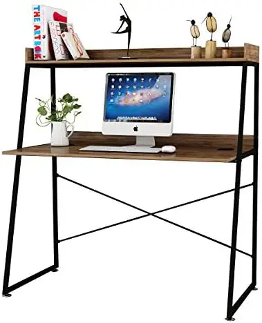 

Inch Ladder Desk with Storage Shelves, 2-Tier Home Office Students Study Writing PC Computer Gaming Table with Bookshelf Modern