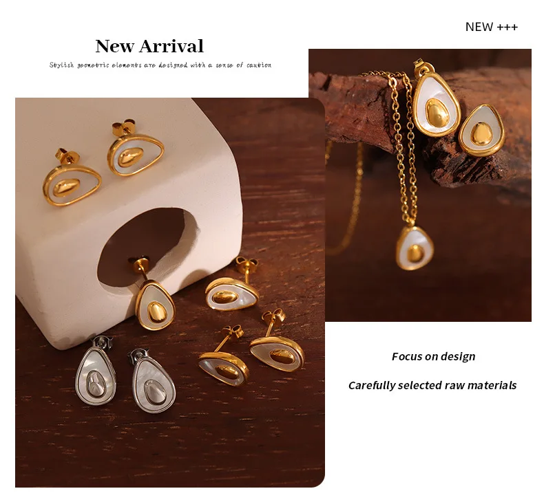 2023 neue Halskette Ohrringe Avocado Tröpfchen Schmuck-Set 316L Edelstahl Mode Einfache Accessoires Für Frauen – Detail 8