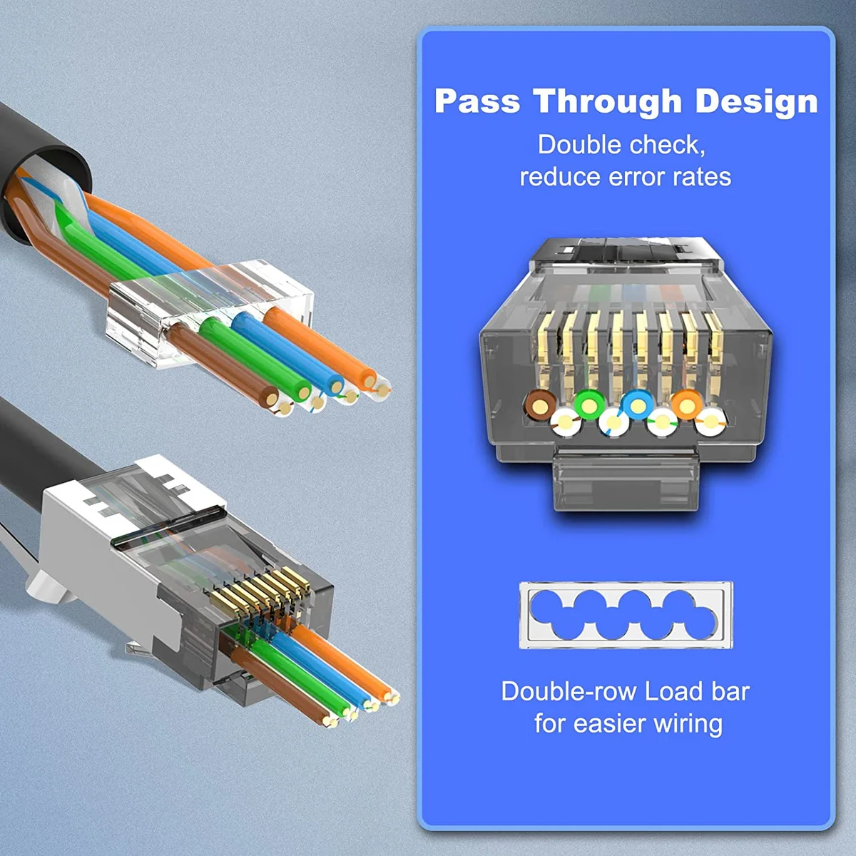 ZoeRax CAT6A CAT7 Connector, RJ45 Connectors Pass Through CAT6A CAT7 Shielded, 3-Prong with Strain Relief Boots Black — view 5