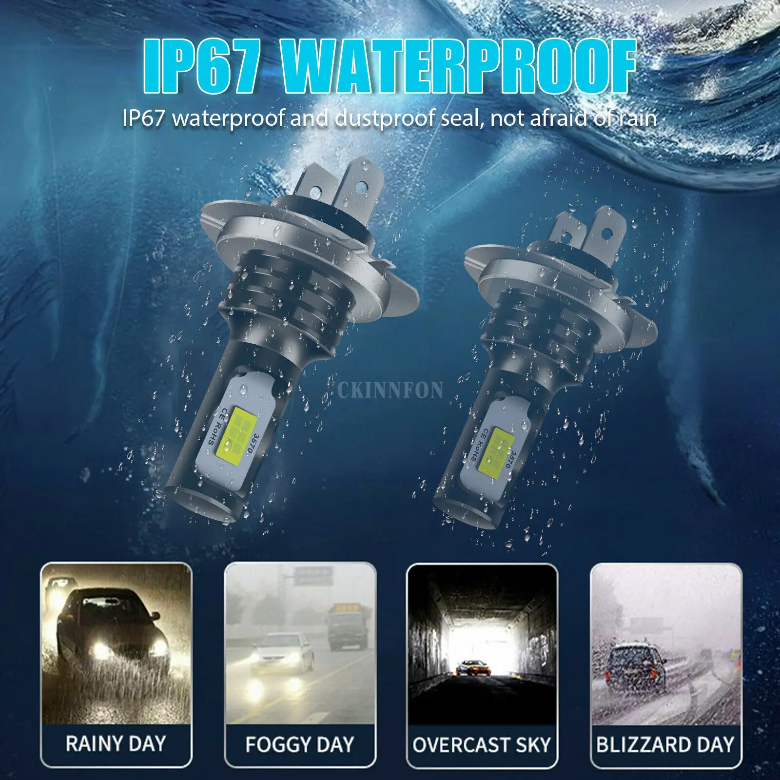 자동차 오토바이 LED 헤드라이트, CSP 3570, 80W, 자동차 디코더 안개등, 50 개/로트, H7