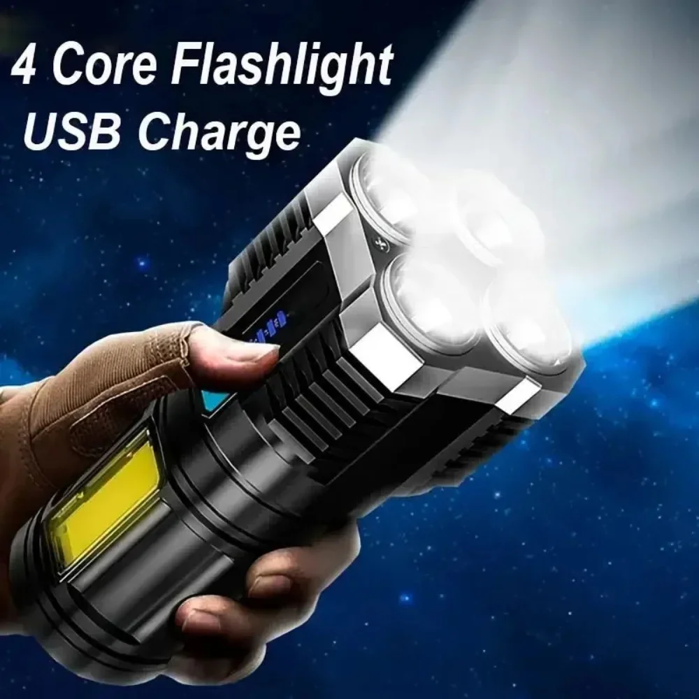 LED Flashlight Camping Torch 4 Lamp COB Side Lights Outdoor USB Rechargeable Portable Hand Lantern