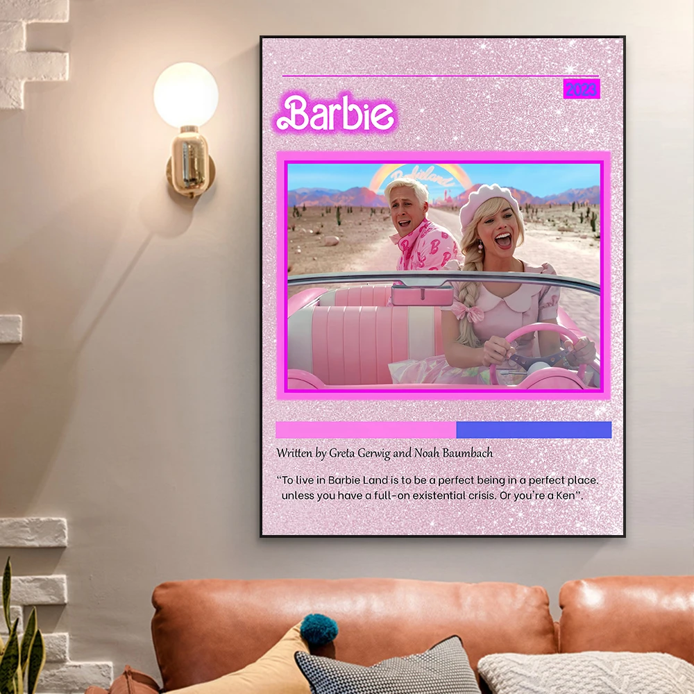 Rosa E Blu Sparkles Barbie 2023 Movie Poster Pink Sparkles Print Minimalista Vintage Retro Film Wall Art Canvas Painting Decor