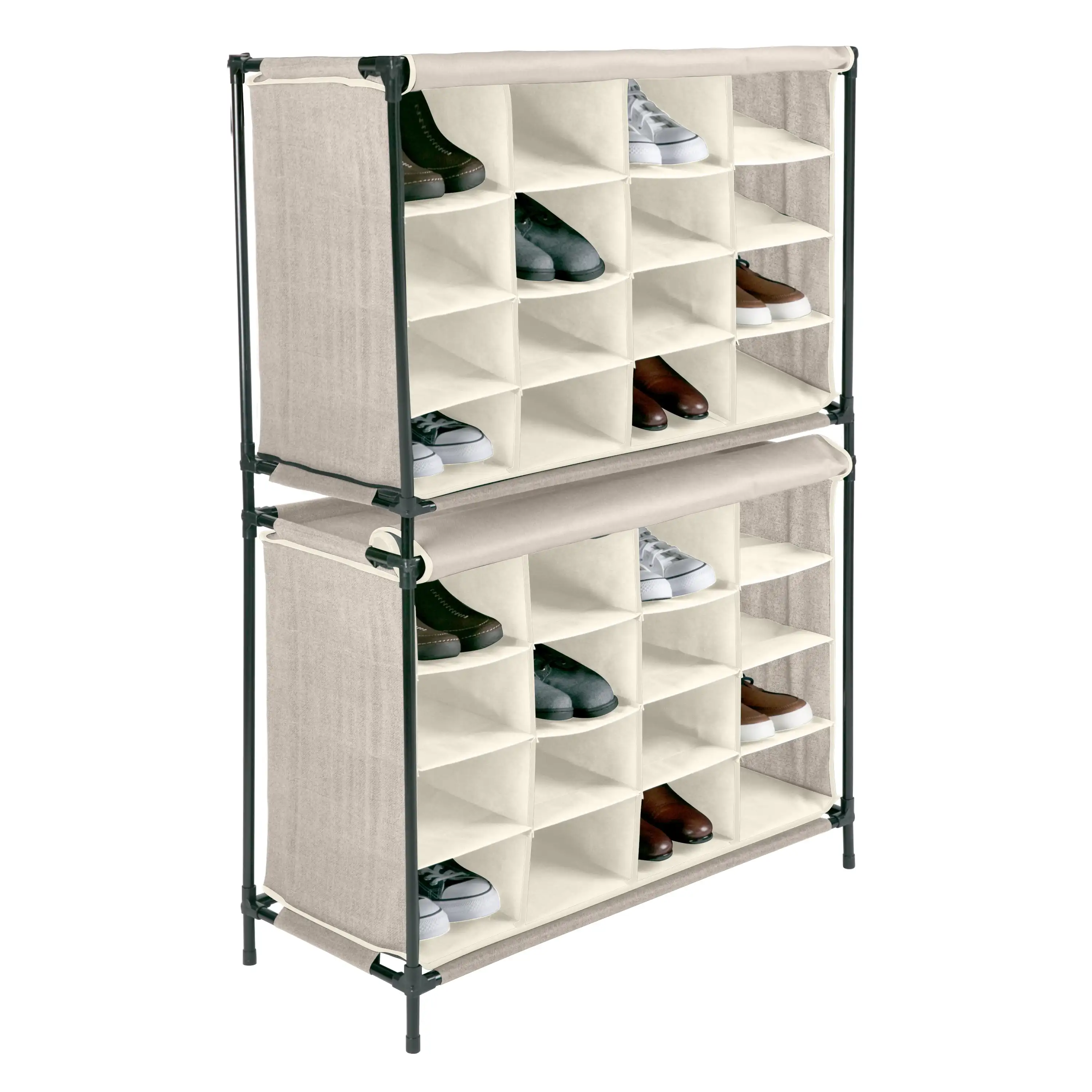 

Simplify 2 Pack 16 Compartment 32 Pair Shoe Fabric Cubby in Beige