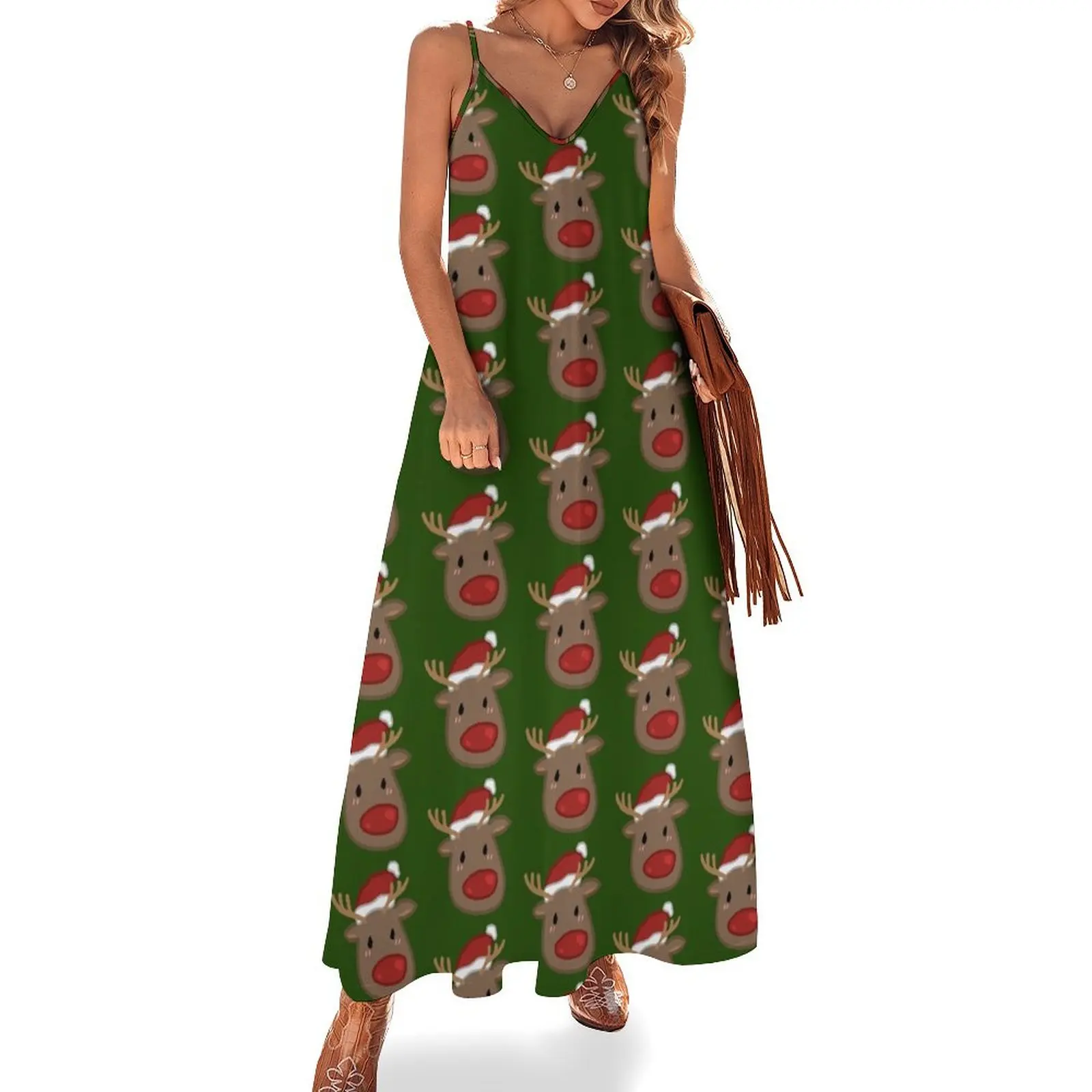 

Rudolph The Reindeer (With Santa Hat!) Sleeveless Dress dress elegant dress loose summer