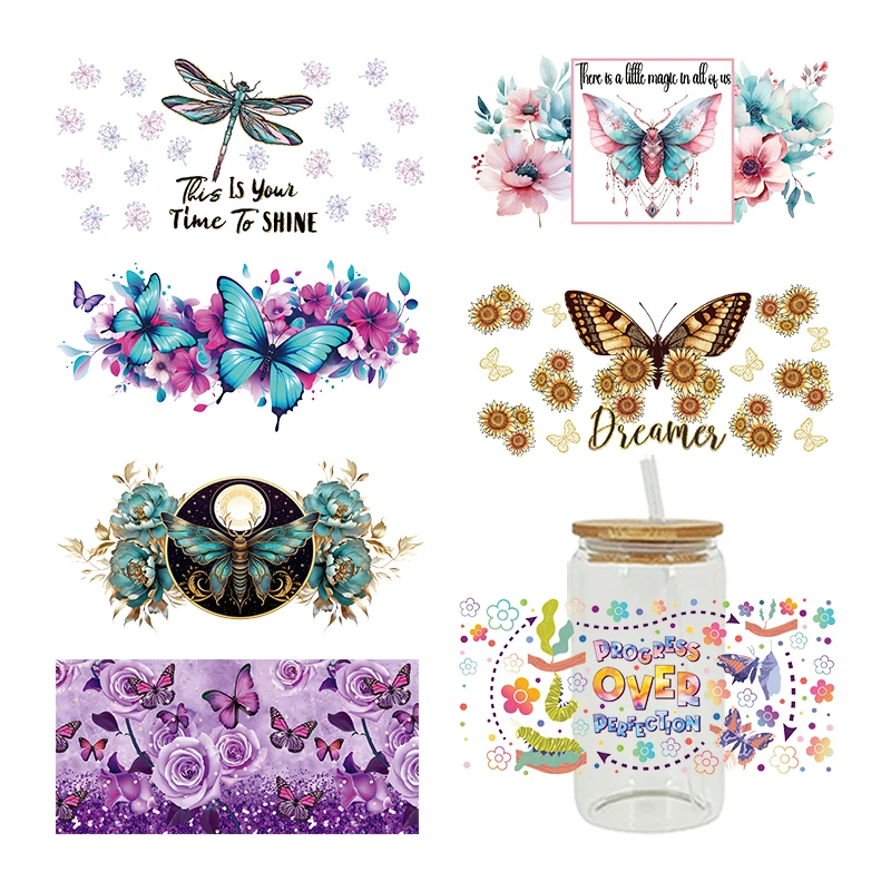 3D UV DTF Transfers Stickers 16oz Cup Wraps Flower Insect Printed For DIY Glass Ceramic Metal Leather Etc. D12956