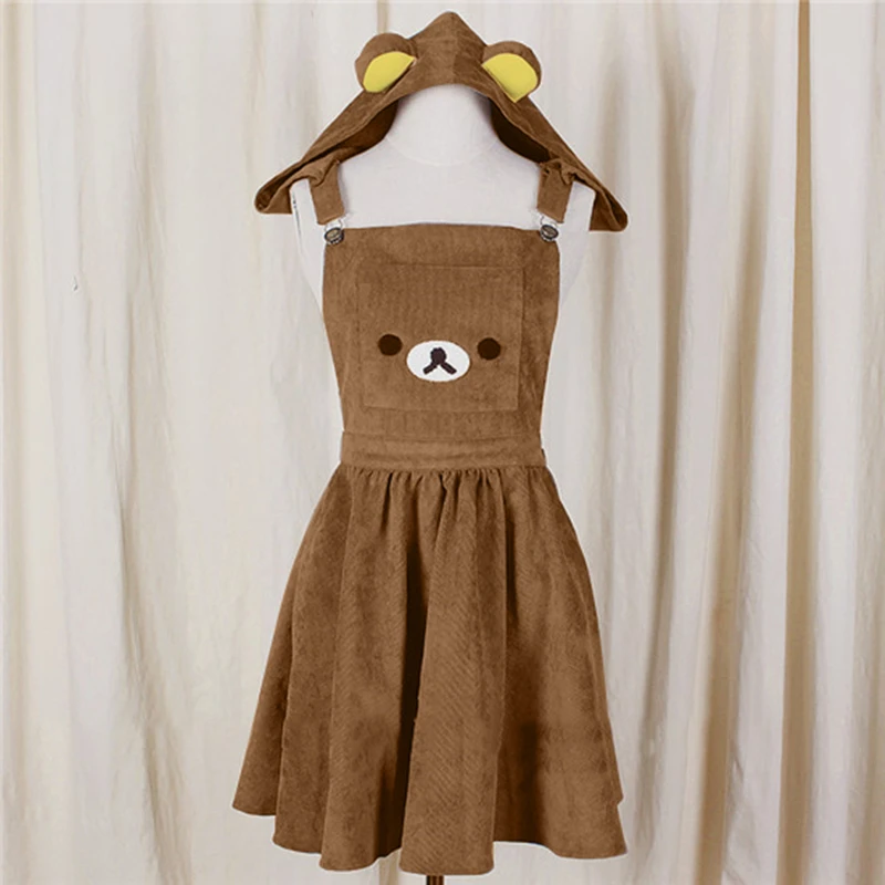 Lolita Suspender Dress Lolita Dress Lolita Skirt Kawaii Rilakkuma Lolita Overall Dress Cute Bear Embroidery Hood Ball Gown Japanese Harajuku Sweet Women Teenage Girls Jumpskirt