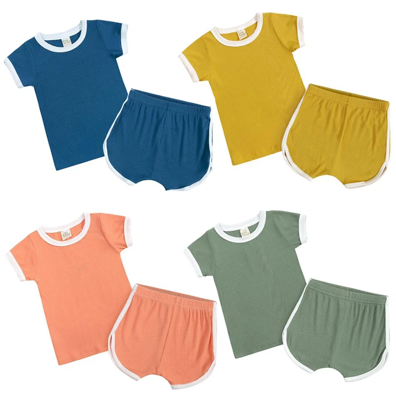 Infant Baby Boys Girl Clothes Set Korean Style Kids Clothing Suit Cotton Solid Short Sleeve T-shirt+Shorts For Summer