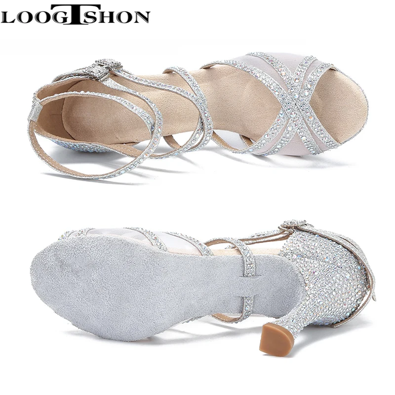 Loogtshon Dance Shoes for Women Ballroom Latin shoes Ladies Modern Tango Dancing Performance Shoes Salsa Sandals 7.5CM Heel