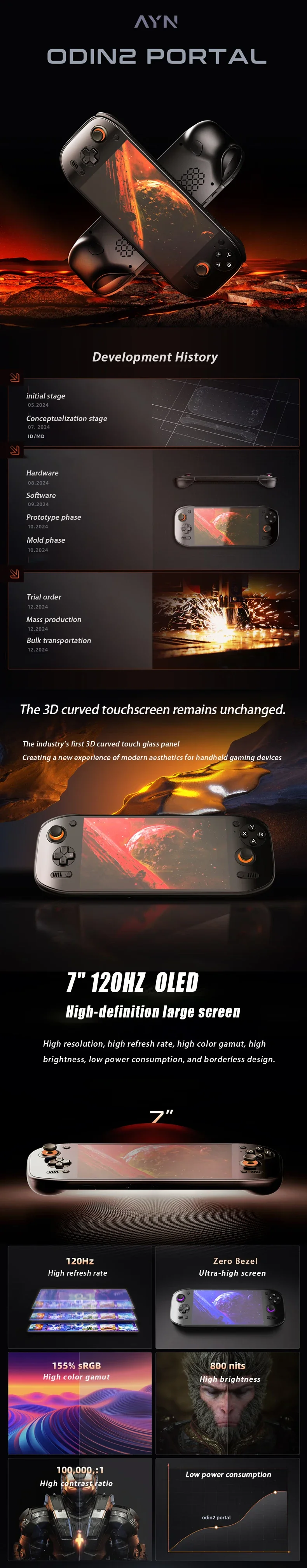 Ayn Odin 2 Tragbare Spielekonsole, 7-Zoll-120-Hz-Bildschirm, 8000 mAh, Snapdragon 8 Gen 2,128 G Retro-Videospielkonsolen für Geschenke – Detail 1