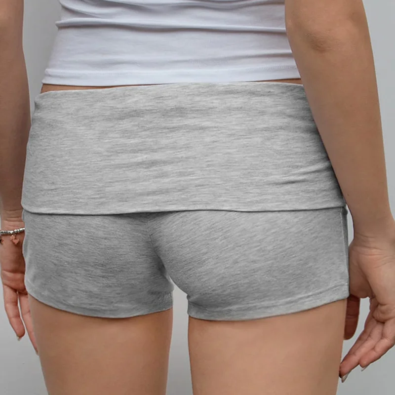 Summer Slim Yoga Shorts Women Casual Solid Color Fold Over