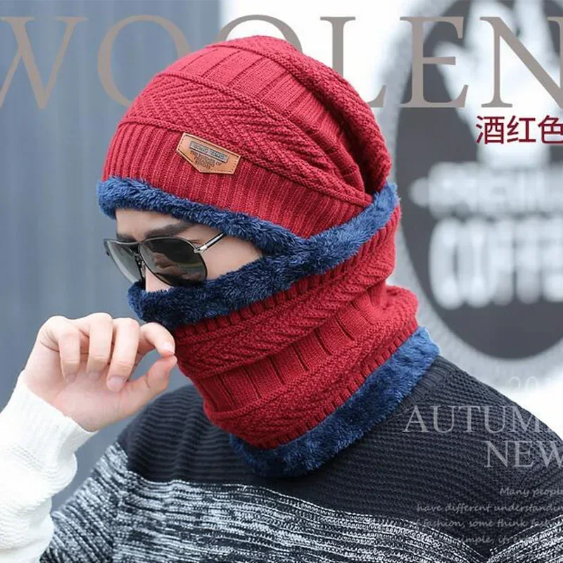 Outdoor Winter Hats Knit Cap Men And Women Velvet Hat Coral Fleece Scarf Riding Hat Warm Thickening Plus Velvet Neck Protect Cap