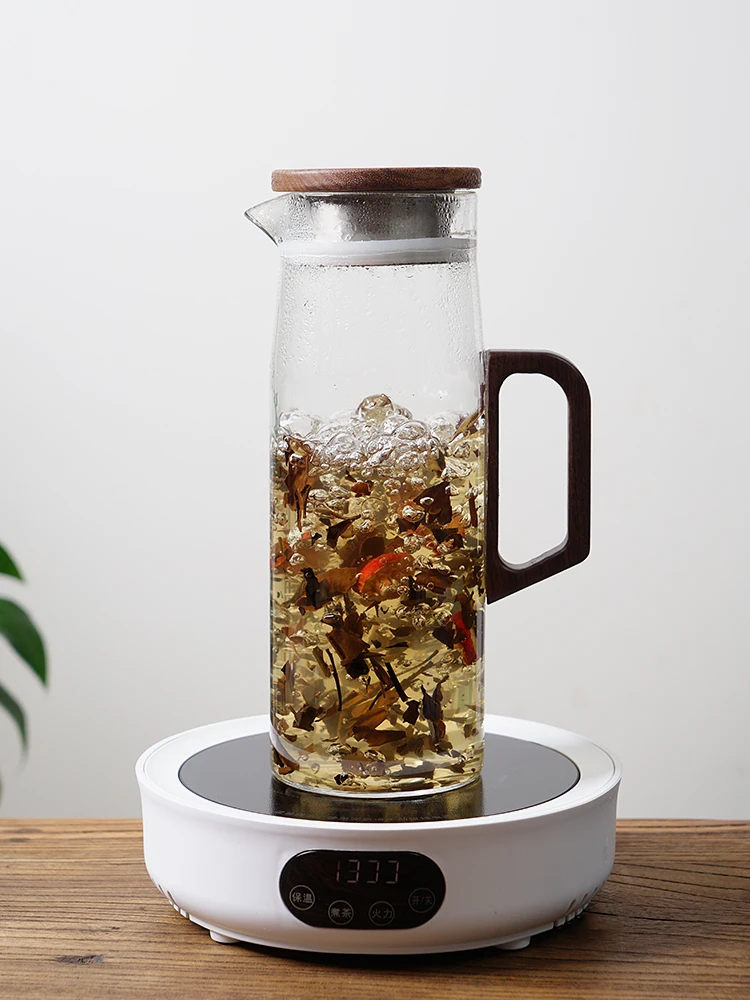 Jarra de agua fría de madera de nogal y vidrio para uso doméstico, ideal para preparar té o agua caliente. También sirve como botella decorativa para la sala de estar o tetera para té helado. - Image 4