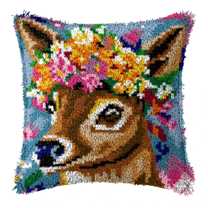 Animal Style Latch Hook Kits Corgi Cat Dog Segment Embroidery Pillow Wool Cross Stitch Carpet Embroidery DIY Latch Hook Pillows