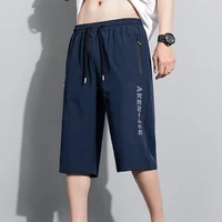 Summer Bottoms Ice Silk Pants Men Breathable Lightweight Calf-Length Short Sweatpants 3/4 Straight Loose Casual Cropped Trousers 1