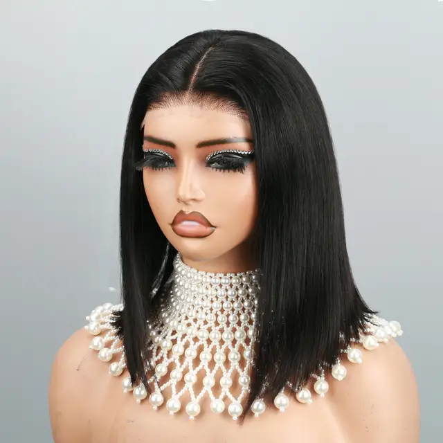 Wear and Go-Perruque Bob droite sans colle pour femme, perruques de cheveux humains, dentelle prédécoupée, densité 180%, 6x4 1