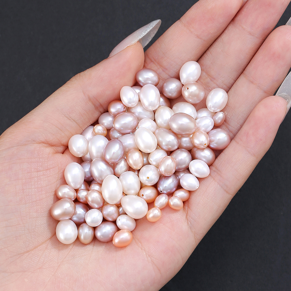 JD 1PC 7A Grade Natural White Freshwater Rice Beads High Luster Half Drilled Pearl Beads for DIY Jewelry Making
