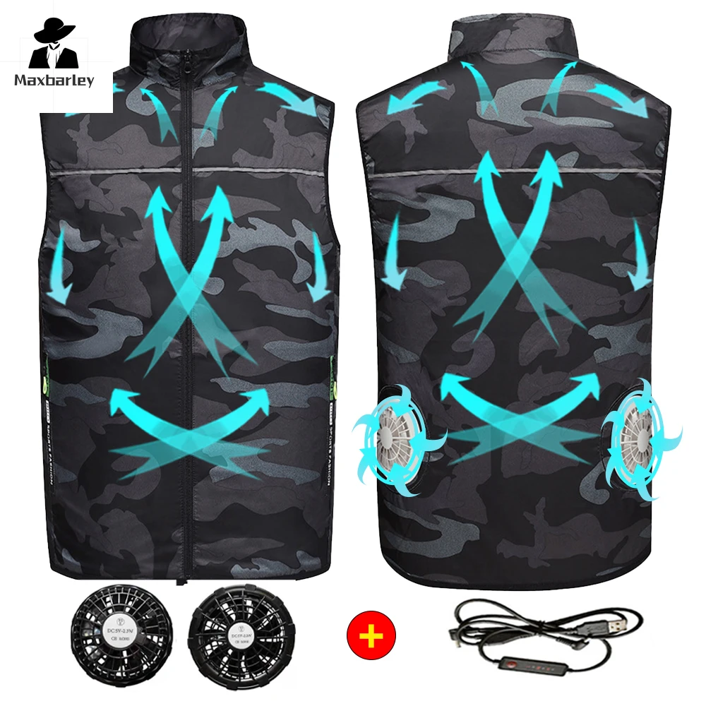 Men's Ice Vest Fan Air Conditioner Clothes Cool Vest Sport USB Rechargeable Cooling Vest Workers Summer Camping Fishing Overalls спальник 2 слойный одеяло 210 x 100 см camping summer таффета таффета 5°c