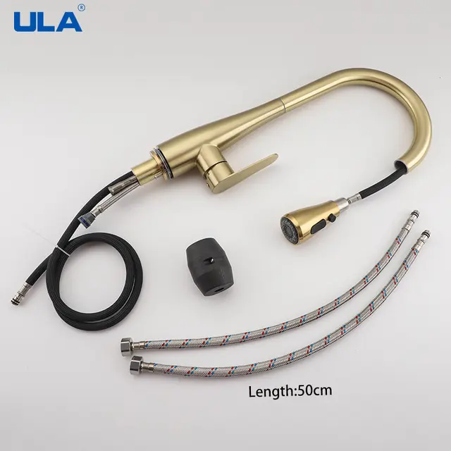 ULA สแตนเลสก๊อกน้ำสำหรับห้องครัวเครื่องทำน้ำร้อนเย็นแตะดึง Out Spout 2โหมดที่มีความยืดหยุ่นอ่างล้างจานก๊อกน้ำห้องครัว Gold แตะ 3