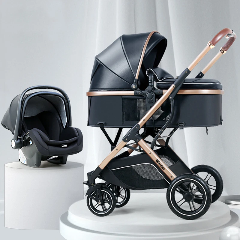 Nieuwe Luxe Kinderwagen 3 In 1,Pu Lederen Kinderwagen Met Autostoel, Pasgeboren Kinderwagens Voor Baby En Kinderwagen| - AliExpress