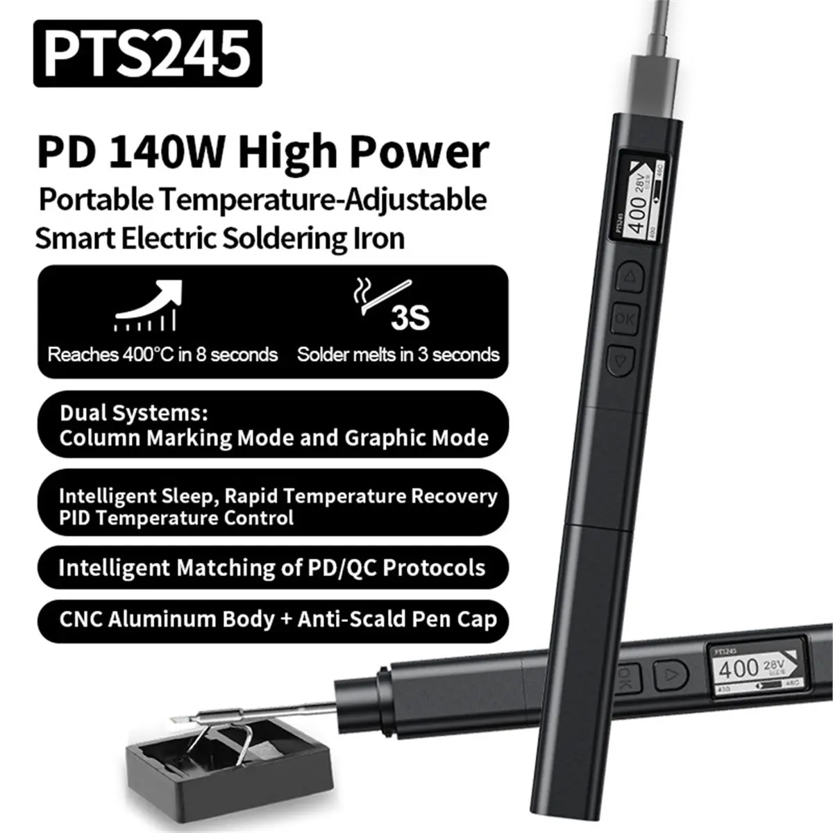 추수감사절 기념 PTS245 납땜 인두 키트 PD3.1 140W 스마트 디지털 미니 납땜 스테이션 전자 수리 DIY 납땜 키트