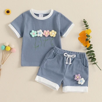 Toddler Girl Floral Print Short Sleeve Round Neck Top and Elastic Waist Shorts 2-Piece Set for Summer Outfit 2