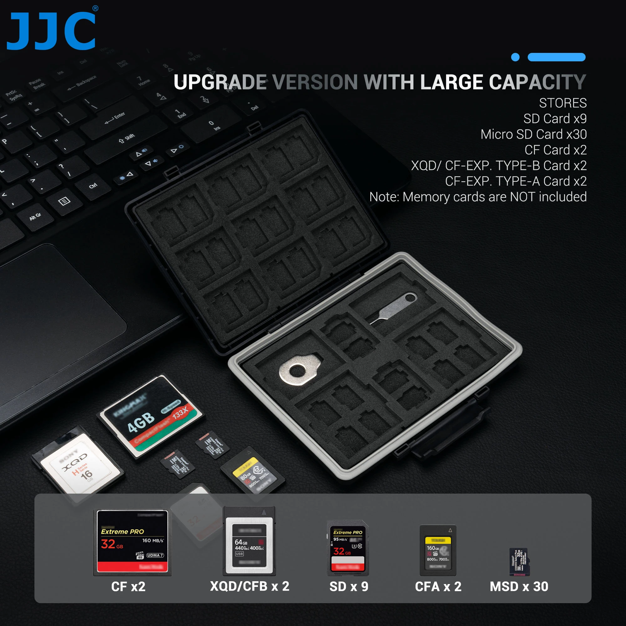 Jjc-suporte para Cartão Micro sd com Ferramentas Estojo para Cartão de Memória Impermeável para Cartões sd Microsd tf cf Xqd Cfexpress tipo a b - Imagem 3