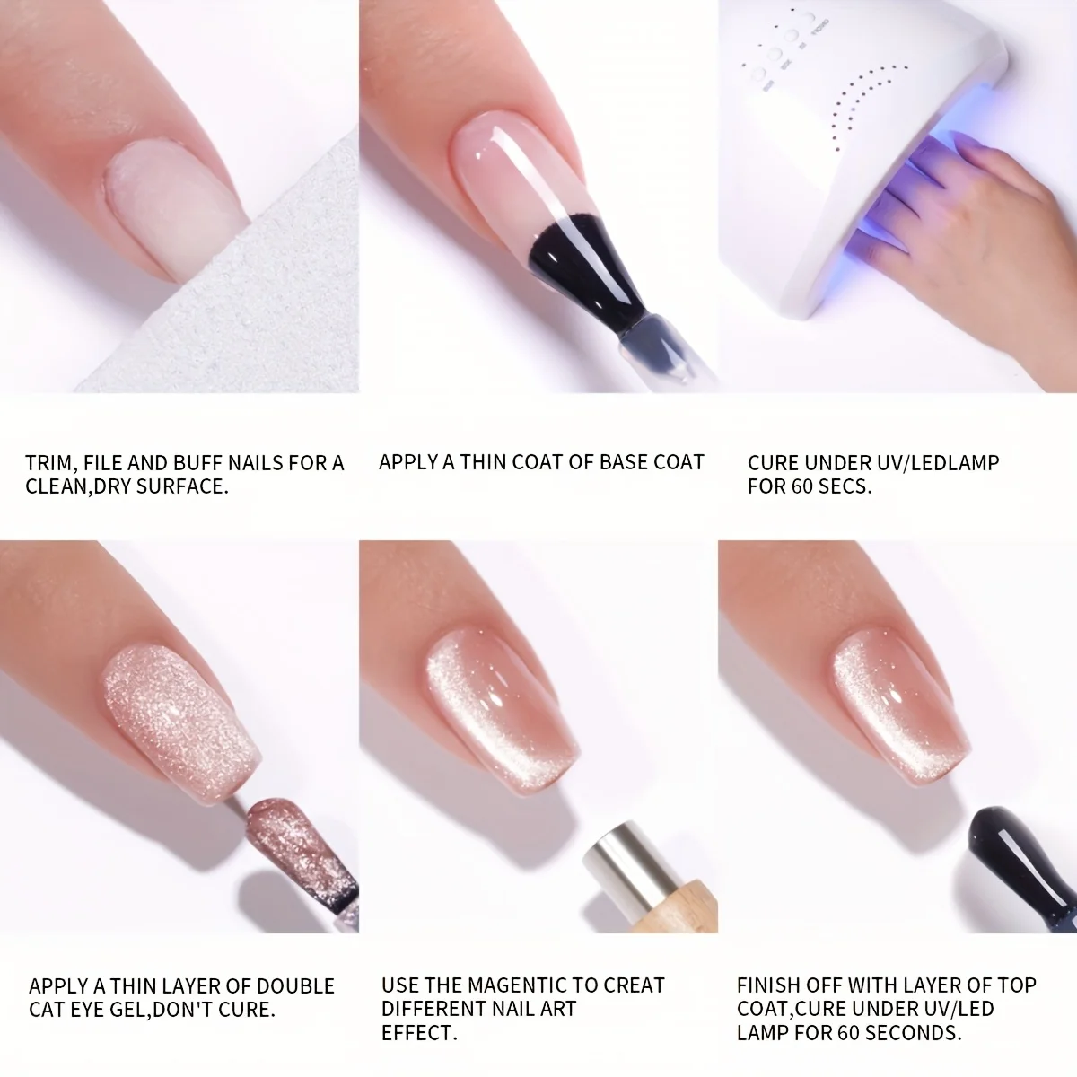 Holographic Glitter Mirror Porcelain White Cat Eye Gel Polish with Galactic Effect