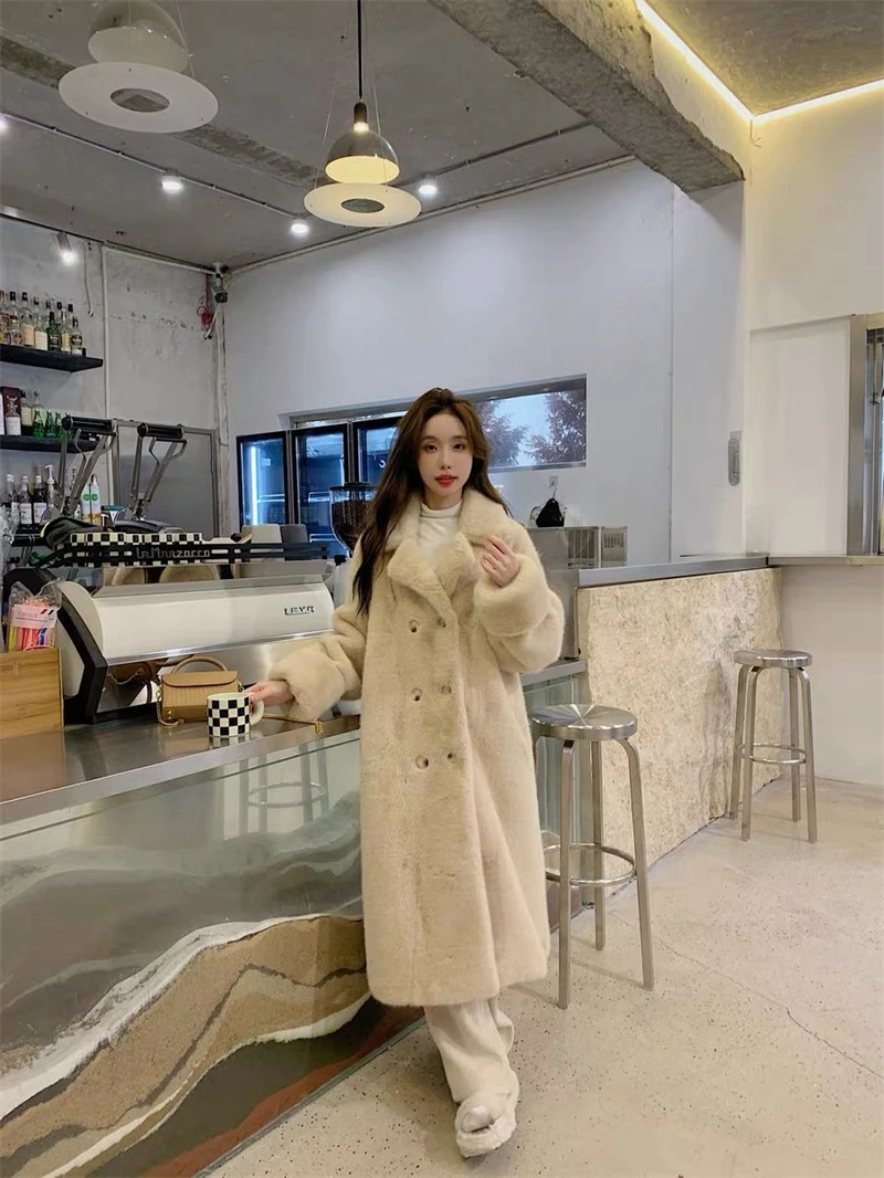 2025 Autumn Winter New Loose Environmentally Friendly Rabbit Fur fur Coat Long Thick Warm Temperament Loose Suit Collar Coat