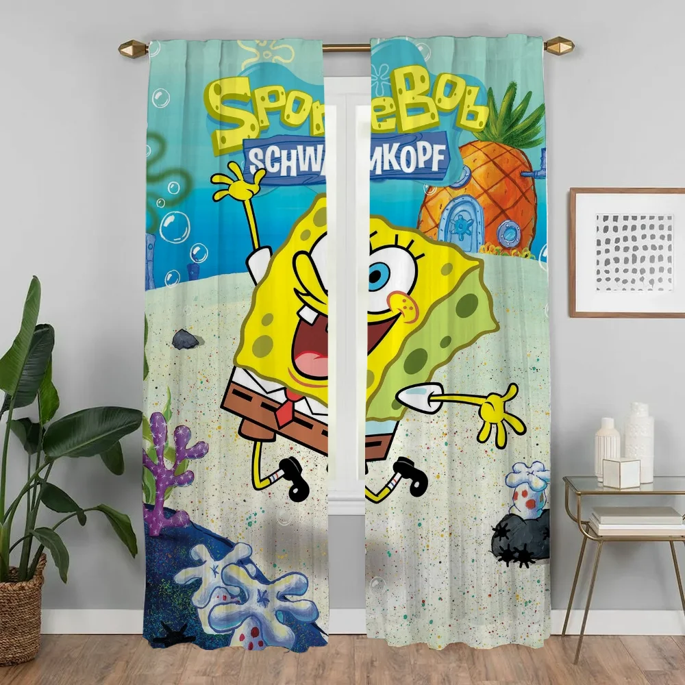 Elegant Room Curtains for Living Room S-SpongeBobS Partition Blackout Curtain Home Interior Curtains 2 Pieces Shades Kitchen 3