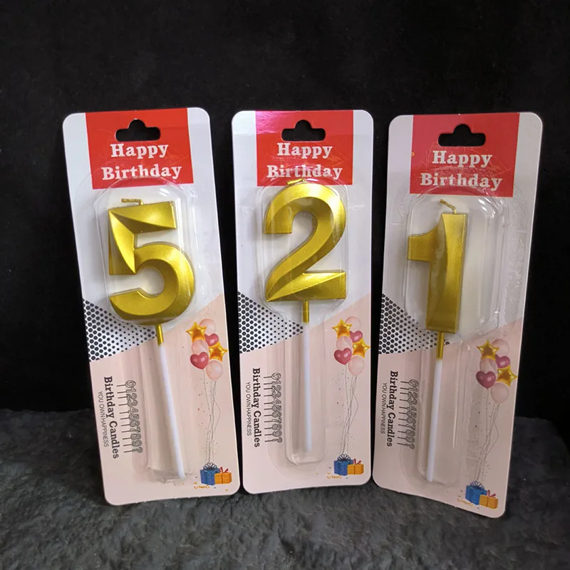 1Pc 0-9 Number Birthday Candles 3D Design Golden Smokeless Cake Decoration Candle Topper For Birthday Anniversary Celebration