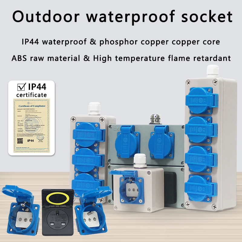 French/European/British Standard IP44 16A 250V Electrical Waterproof Socket with cover Industrial AC Power Dustproof Outlet electrical power socket electrical sockets