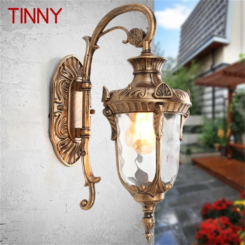 TINNY 야외 클래식 벽 스콘스 조명, LED 방수 IP65 청동 램프, 홈 베란다 장식