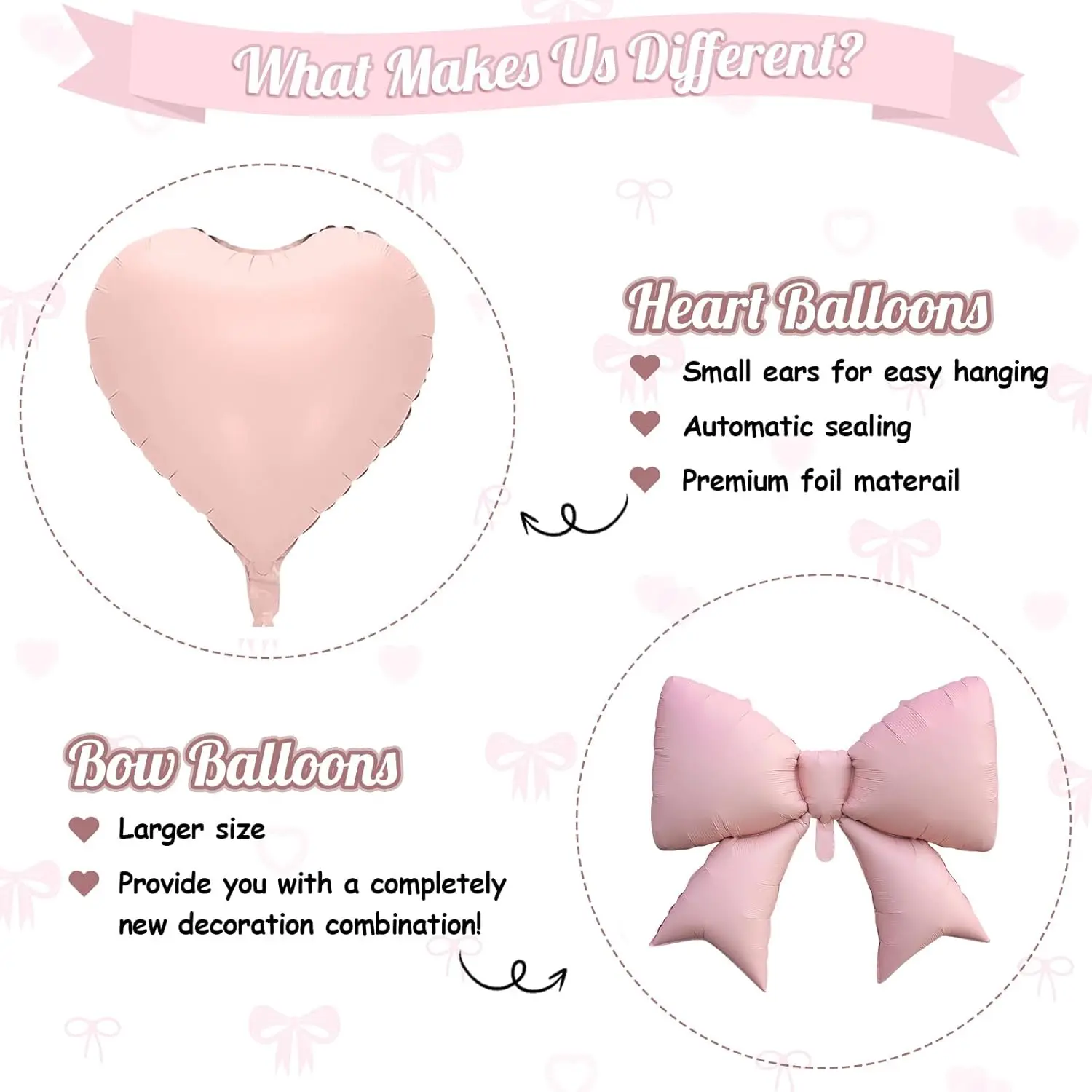 10 Stück rosa schwarze Schleifen- und Herzballons, rosa und schwarze herzförmige Schleifenballons, Kokette, Braut- und Geburtstagsfeier, Valentinstagsdekoration – Detail 3